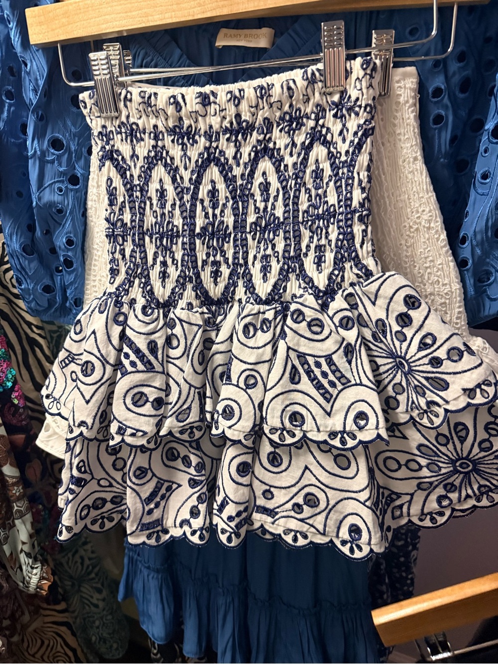 Charo Ruiz White Mini Skirt with Navy Embroidery